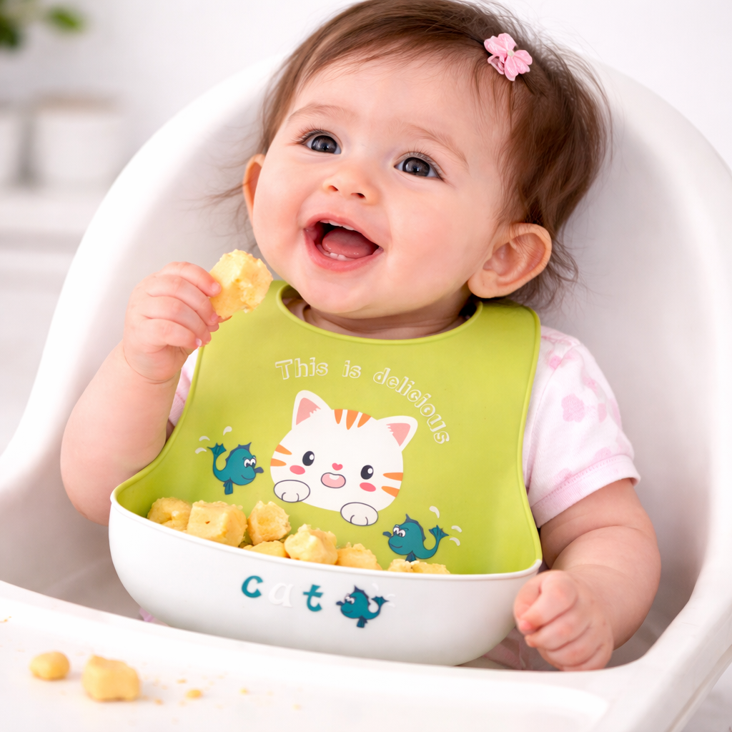Baby Silicone Feeding Bib with Pocket – Waterproof & Adjustable