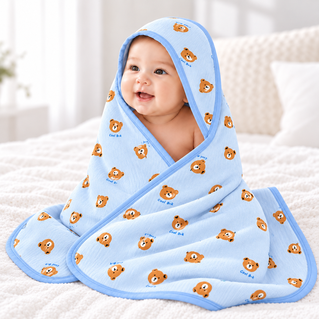 Muslin Baby Wrapper – Cute Teddy Bear Print | Soft & Breathable Baby Wrap for Newborns