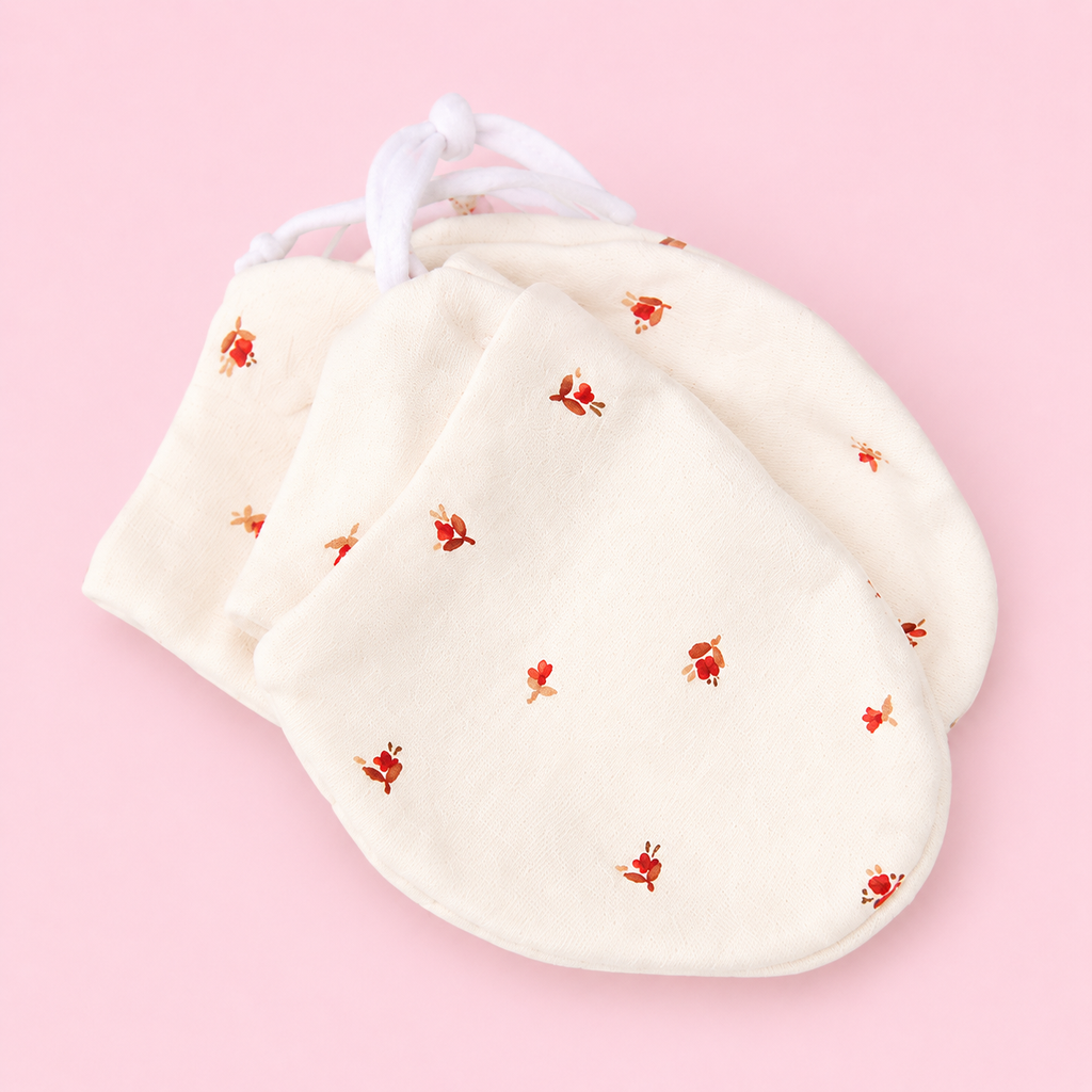 Baby Cap, Mittens & Booties Set - Red flower