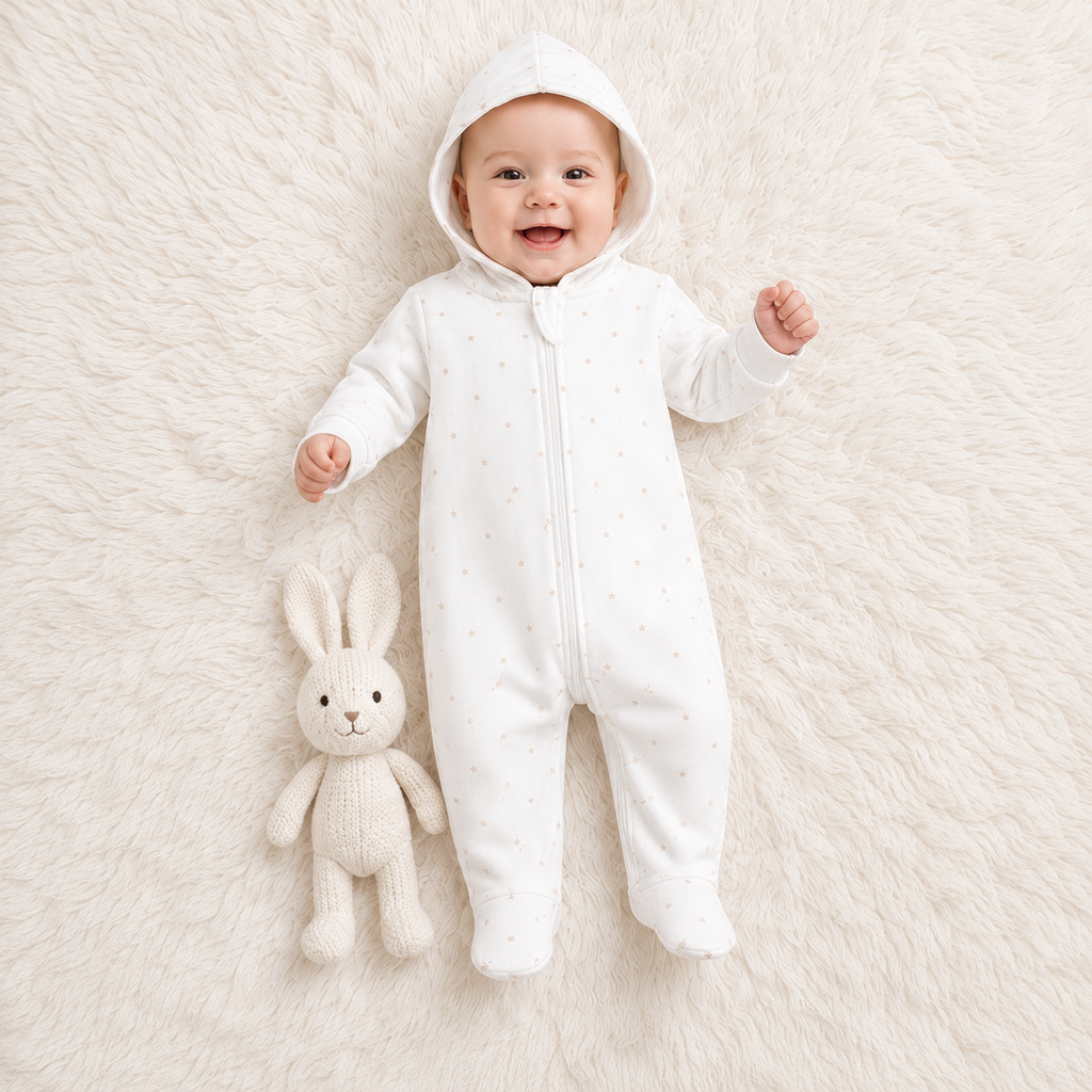 Baby Hooded Zip Sleepsuit – (0-3 Months)