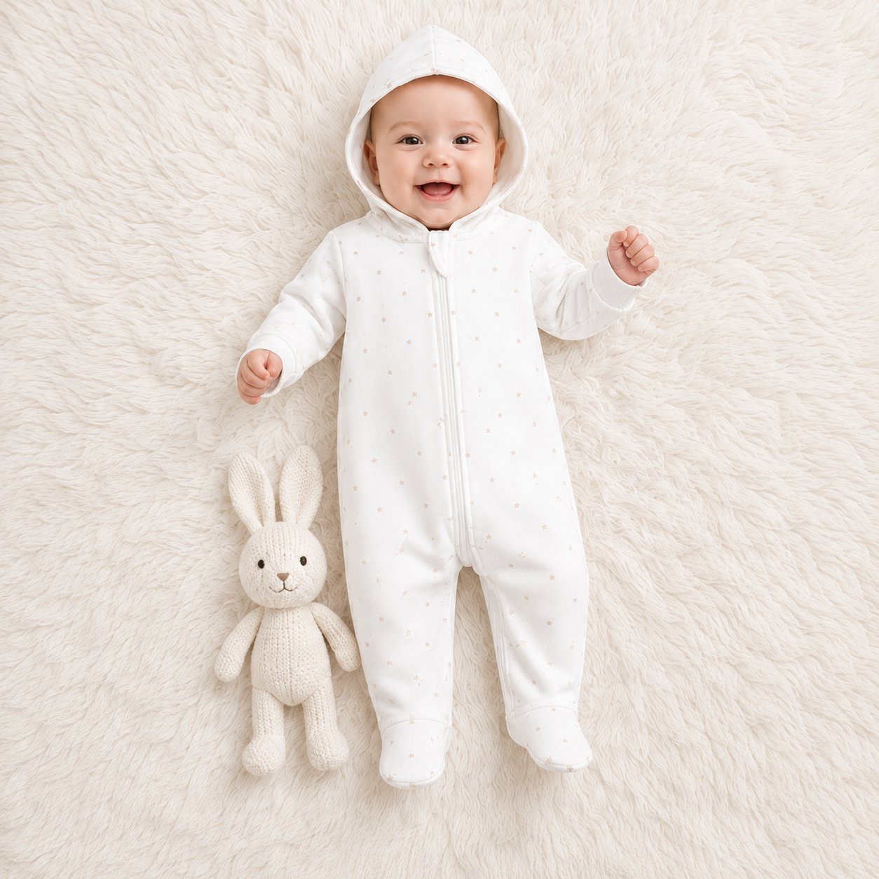 Baby Hooded Zip Sleepsuit – (0-3 Months)