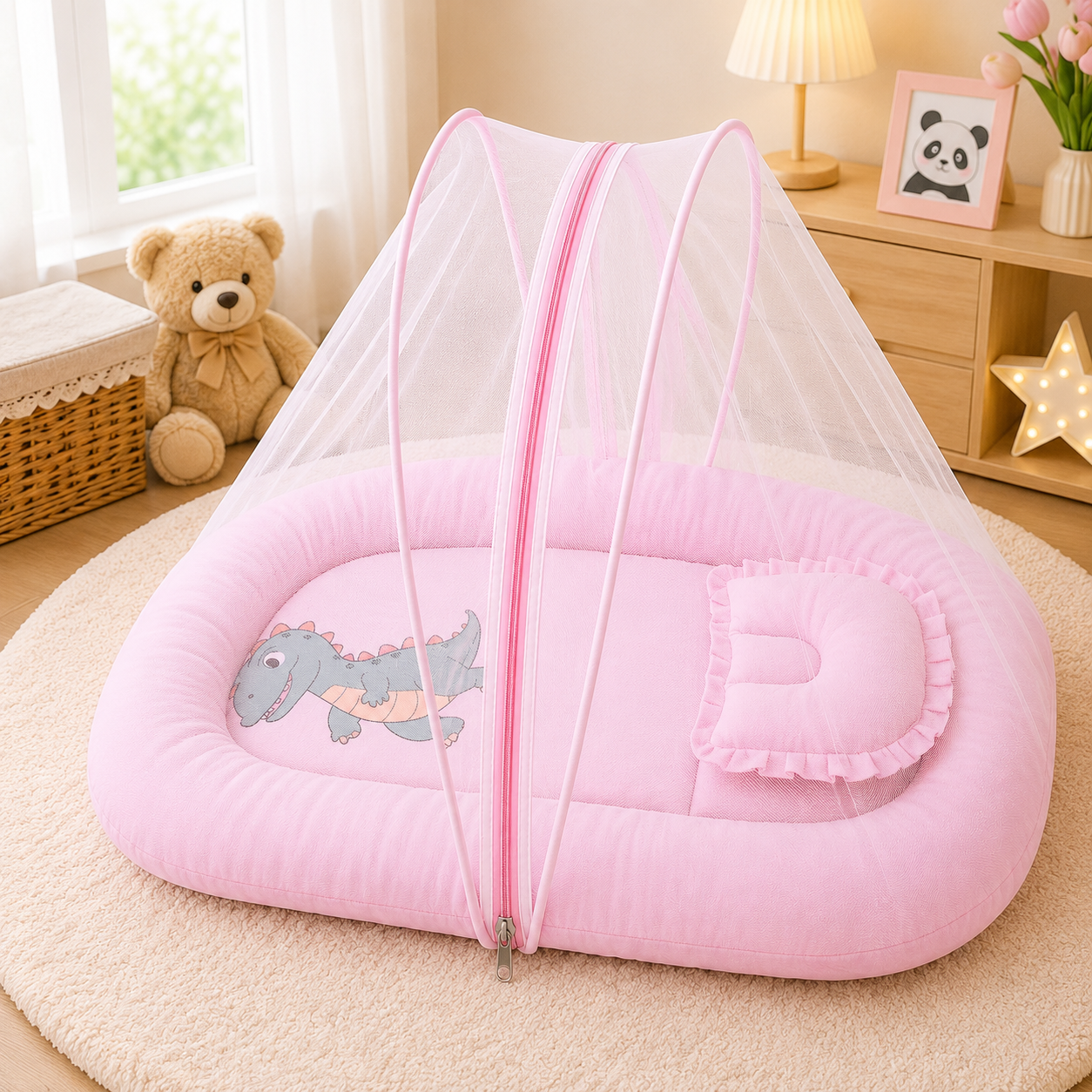 Crinkle Muslin Baby Mosquito Net Bed with Pillow