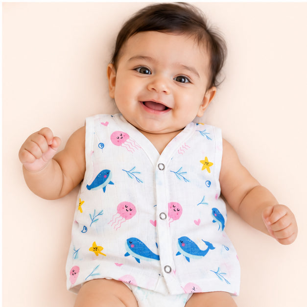 Printed Muslin Jabala for Newborn Baby