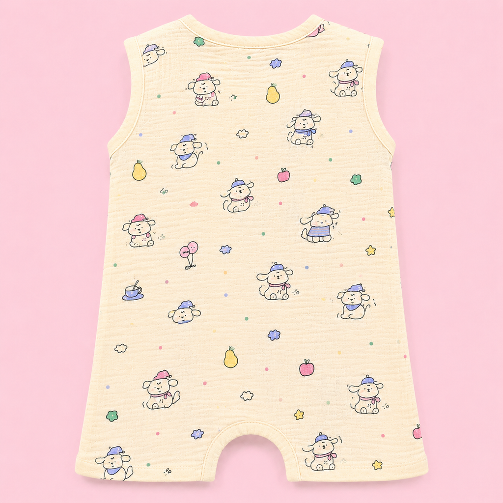 Muslin Cotton Baby Romper | Sleeveless | Dog Print