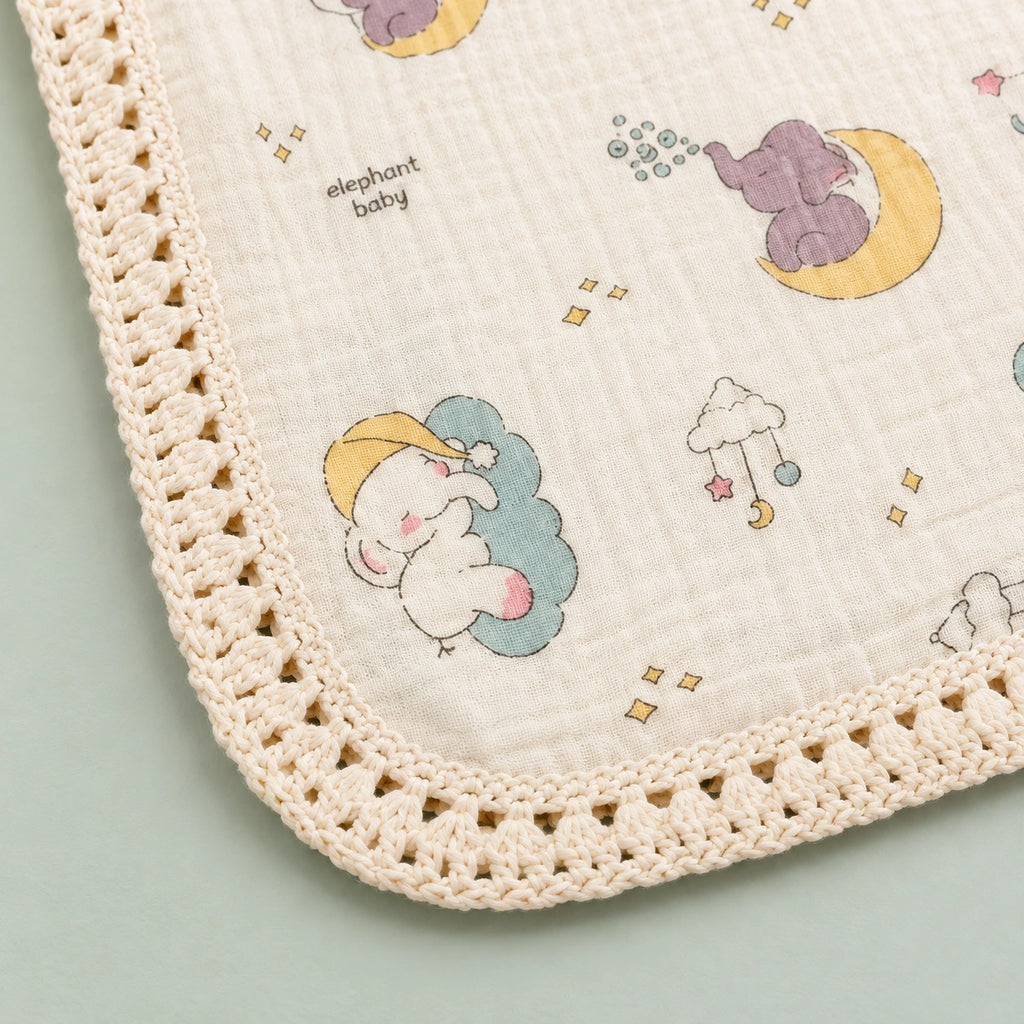 Muslin Baby Swaddle  – Cute Elephant & Moon Print | Soft & Cozy Baby Bedding