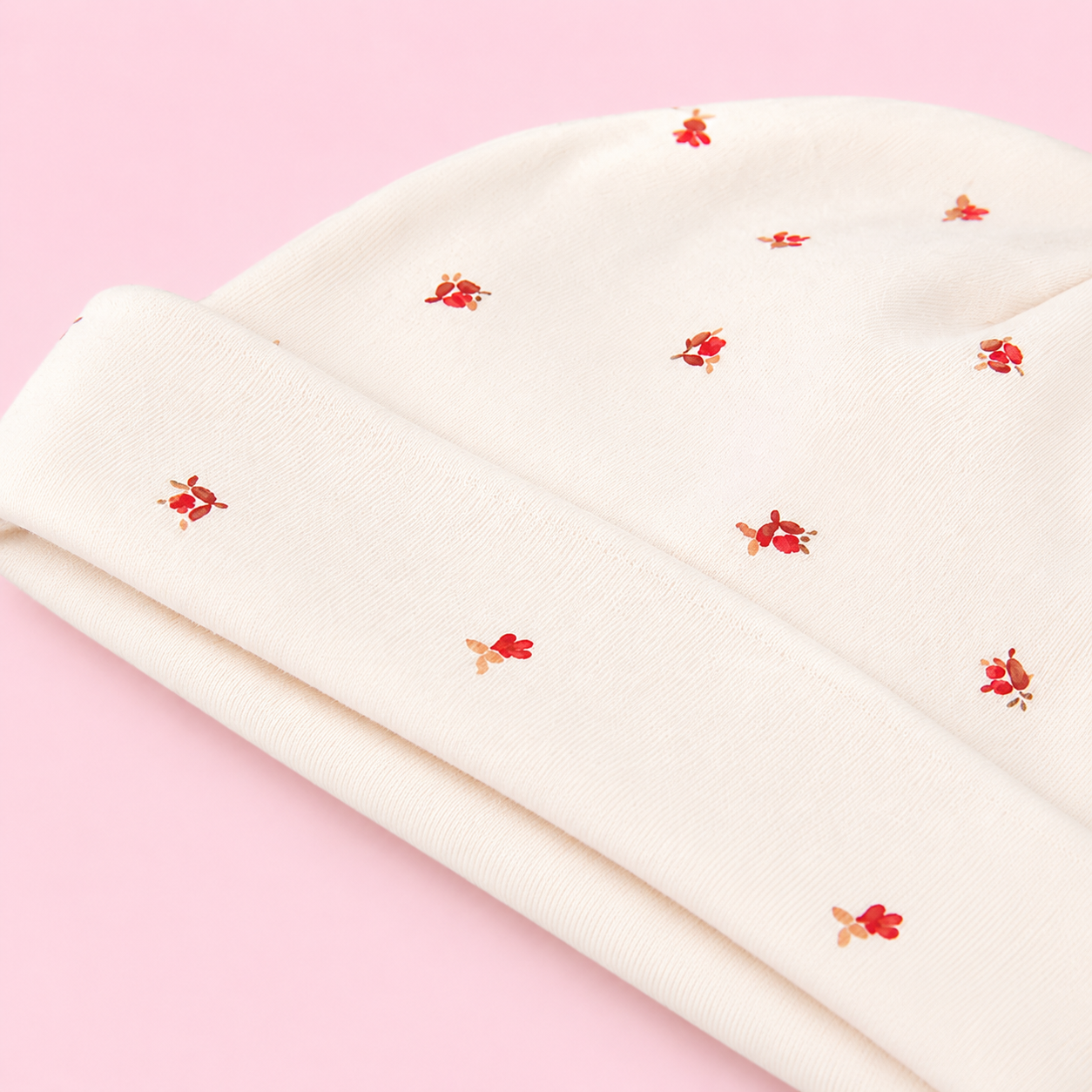 Baby Cap, Mittens & Booties Set - Red flower