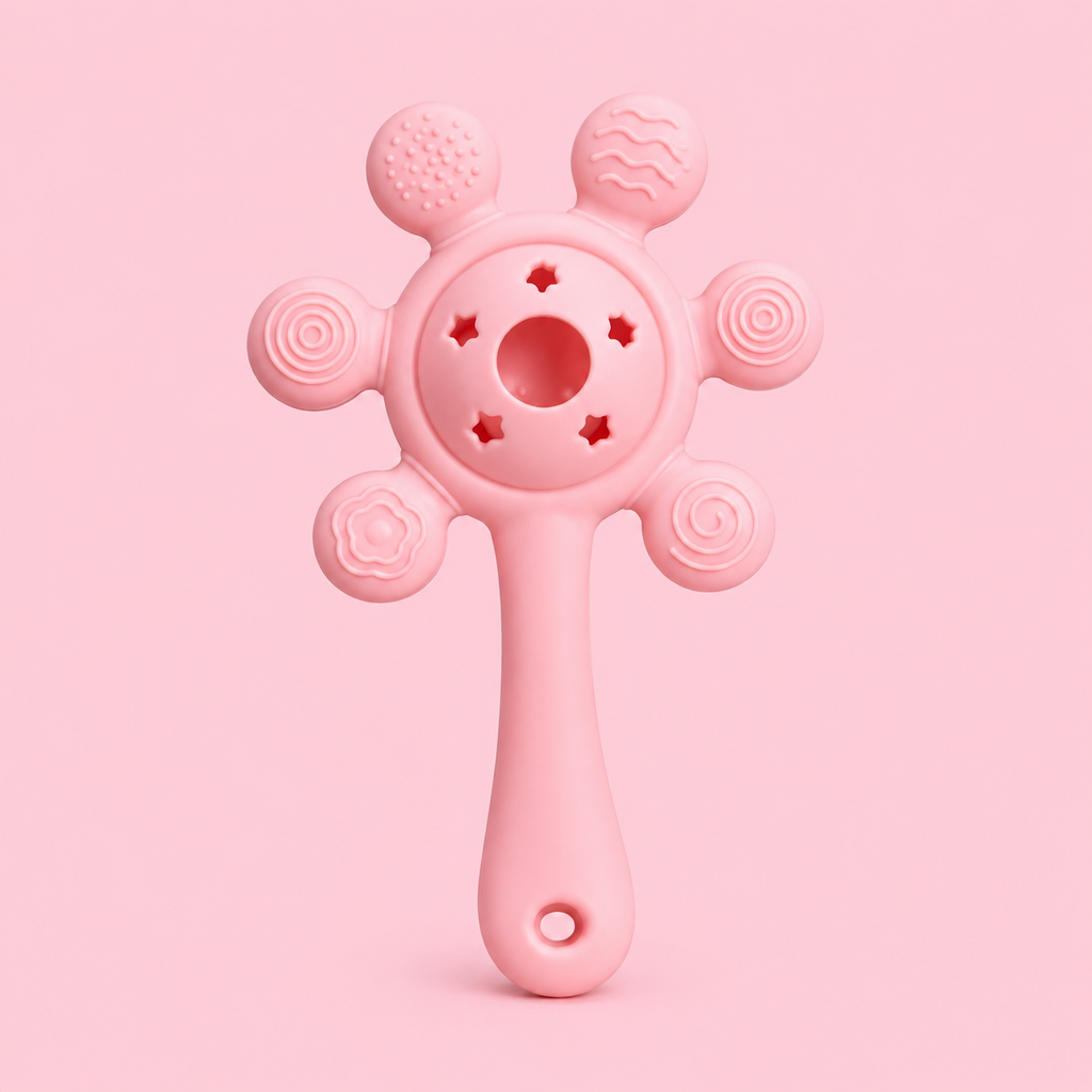 Silicone Baby Teether Rattle Toy – BPA Free Pink