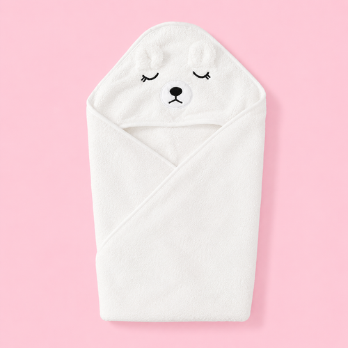 Baby Bear Hooded white Bath Towel