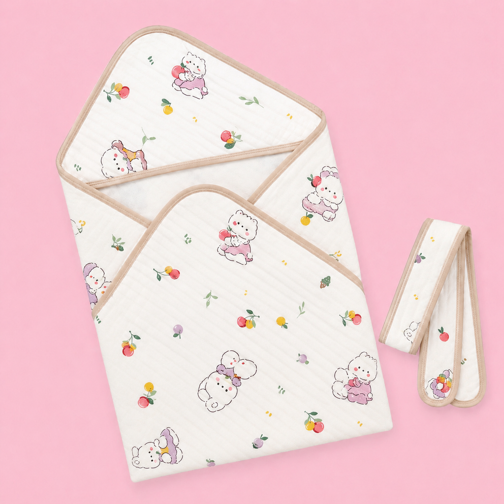 Hooded Baby Wrapper (Receiving Blanket) | Rabbit Print