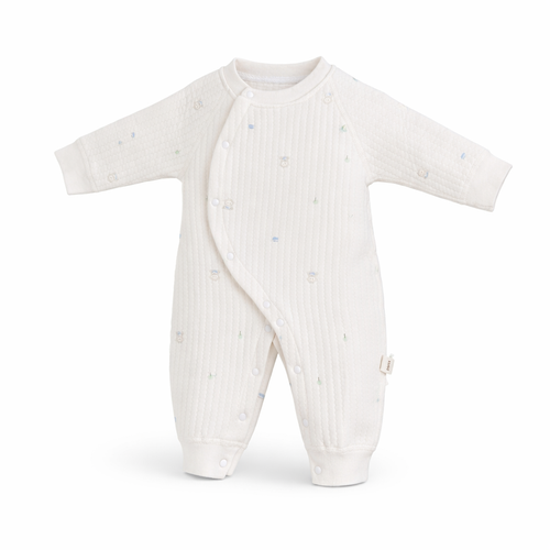 Baby Quilted Cotton Romper with Front Snap Closure, Full Sleeves