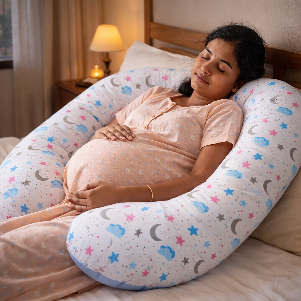 G-Shaped Pregnancy Pillow with Cloud and Star Print for Maternity Support