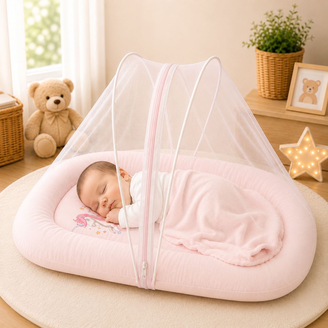 Crinkle Muslin Baby Mosquito Net Bed with Pillow
