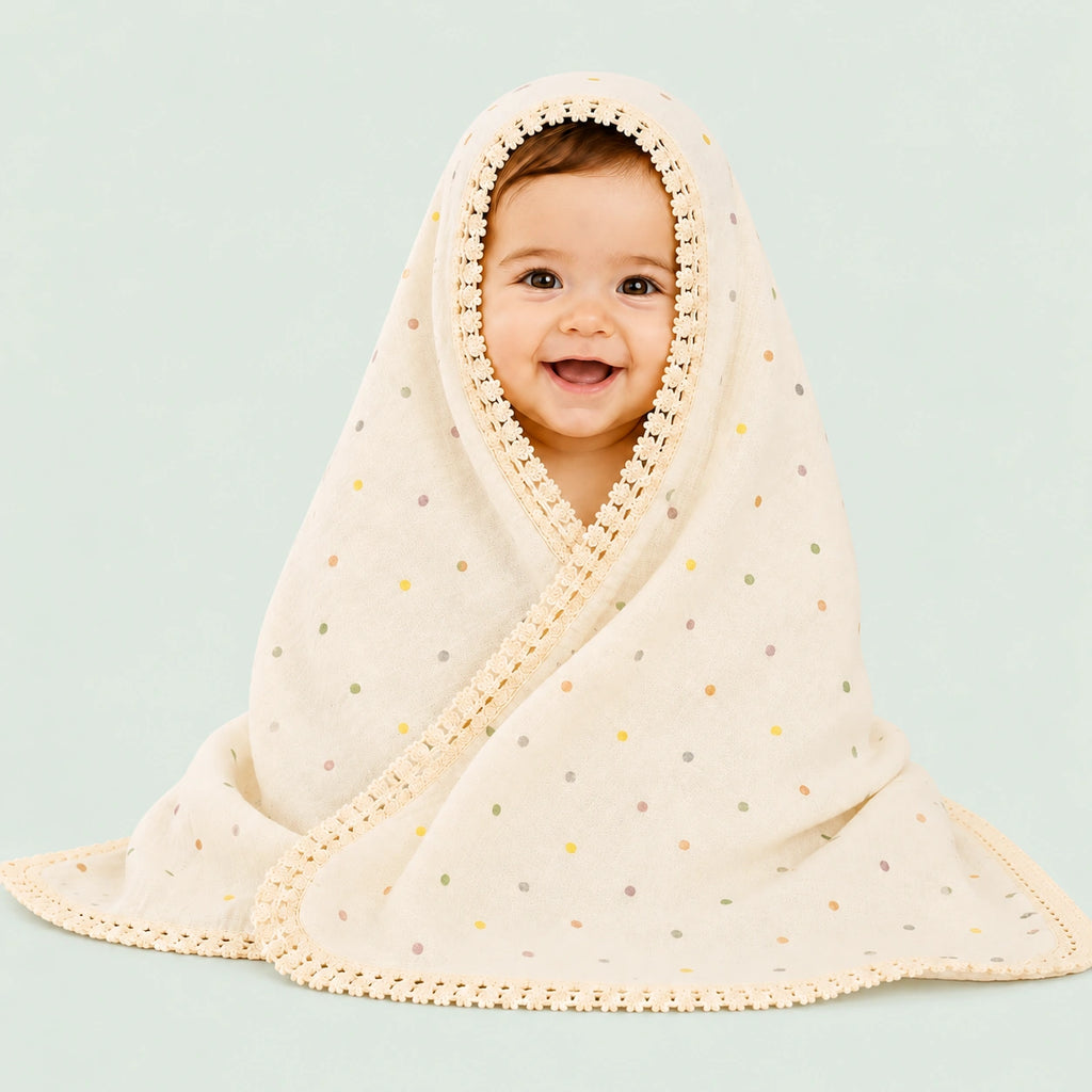 Muslin Swaddle Beige Dot – Soft & Breathable Baby Swaddle