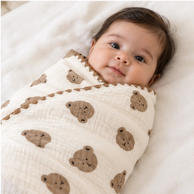 Soft Muslin Baby  Blanket | Brown Bear|