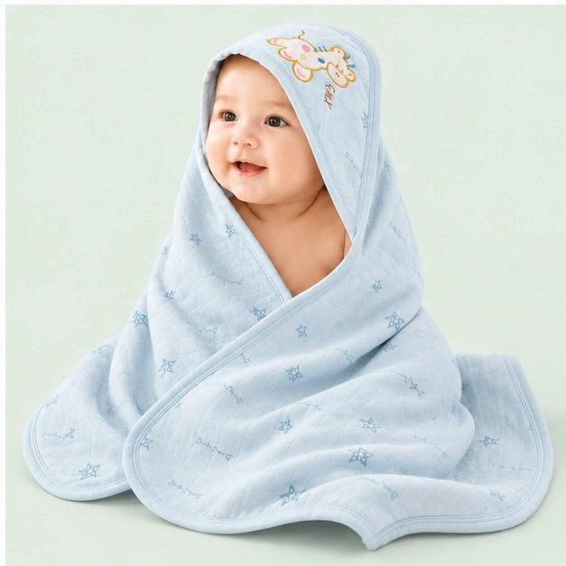 Muslin Hooded Receiving Towel - Light Blue