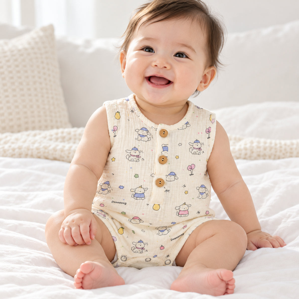Muslin Cotton Baby Half Romper | Sleeveless