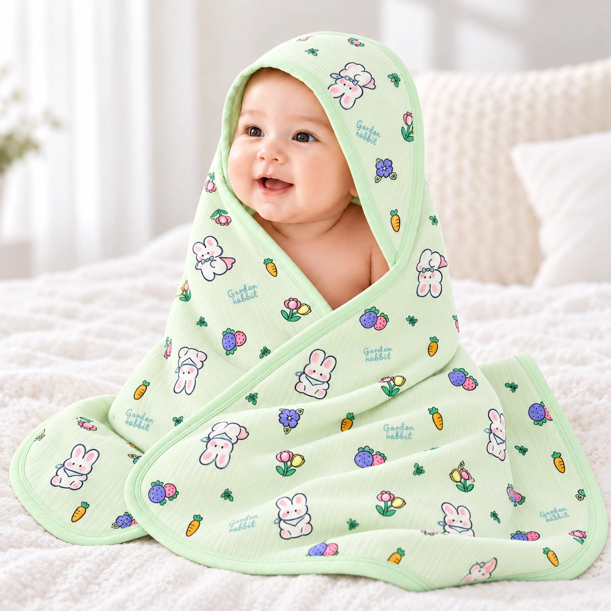 Hooded Baby Towel | Green Rabbit