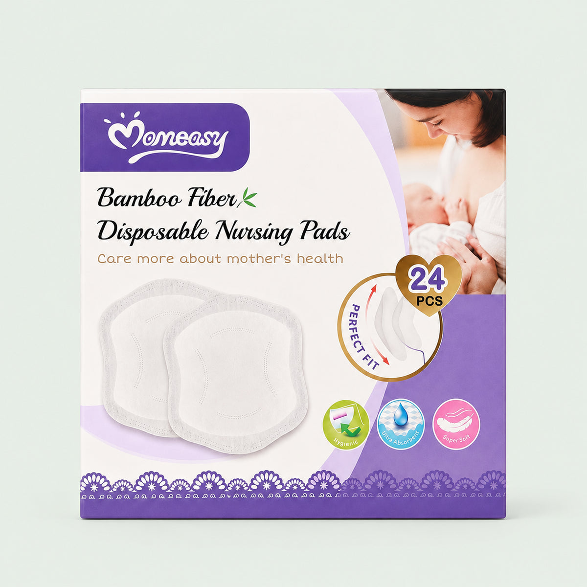Momeasy Bamboo Fiber Disposable Nursing Pads – 24 Pcs