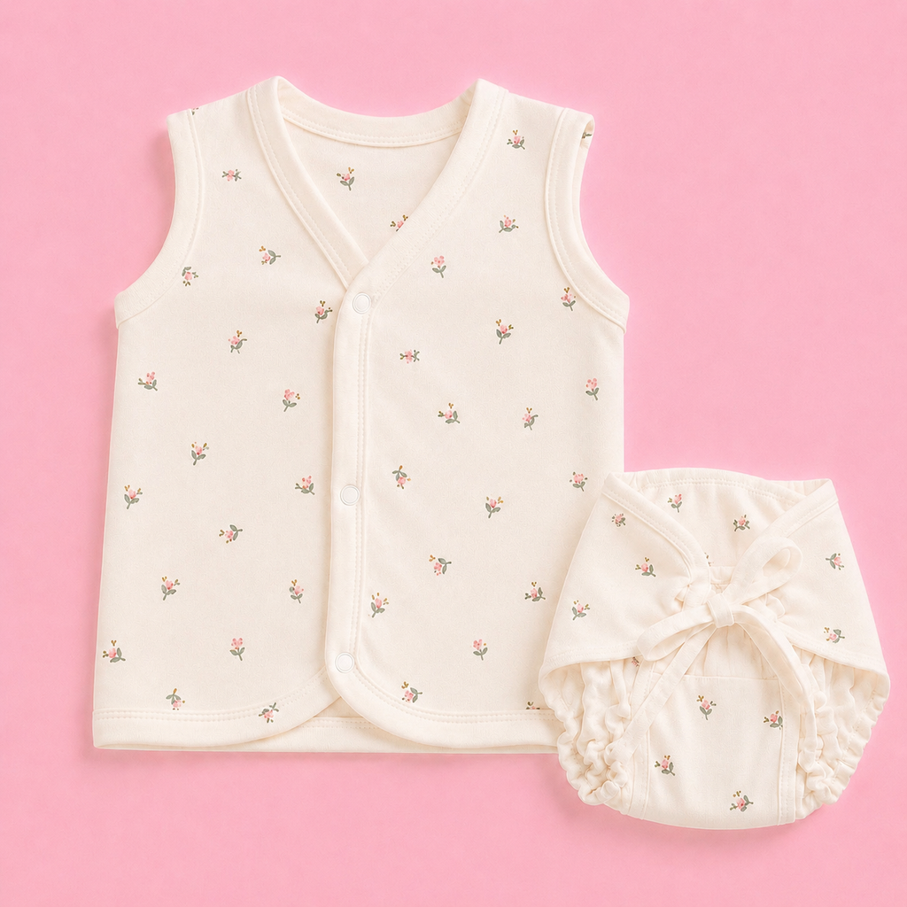 Newborn Jabala & Nappy Set | Rose flower | Organic Cotton