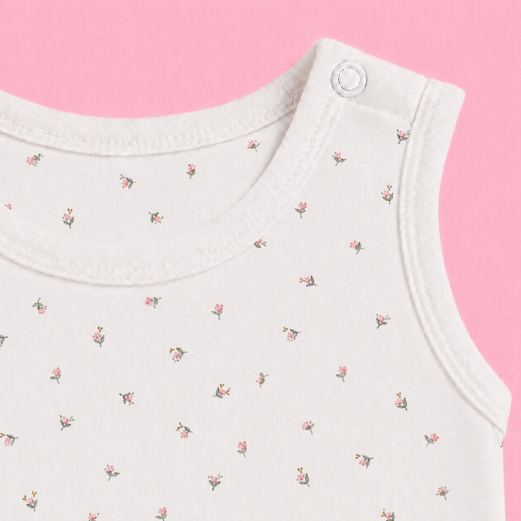 Baby Sleeveless Floral Onesie White Flower – 0-3 Months