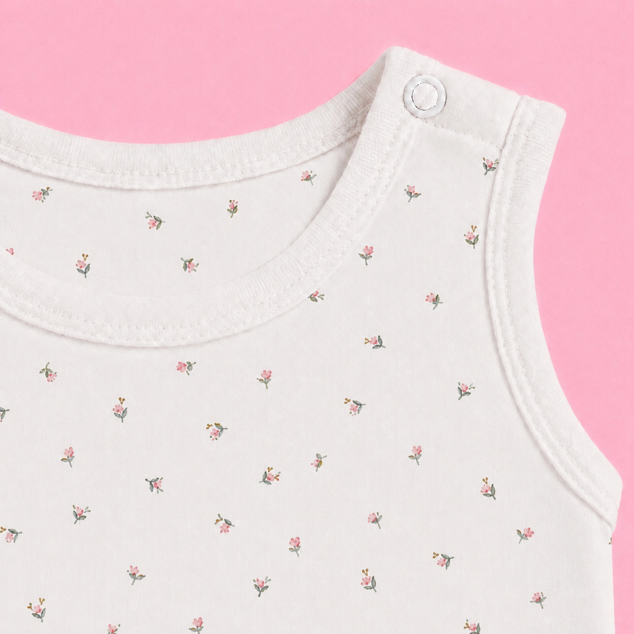 Baby Sleeveless Floral Onesie White Flower – 0-3 Months