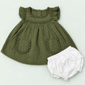 OLIVE GREEN BABY FROCK WITH BLOOMERS - 2 PIECE SET