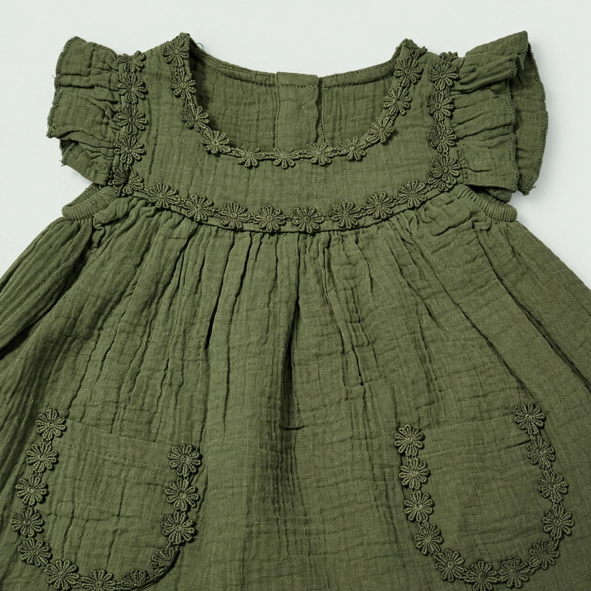OLIVE GREEN BABY FROCK WITH BLOOMERS - 2 PIECE SET