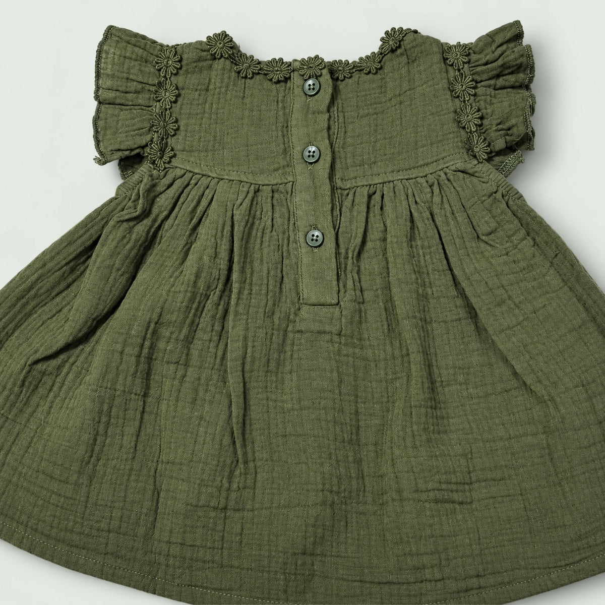 OLIVE GREEN BABY FROCK WITH BLOOMERS - 2 PIECE SET