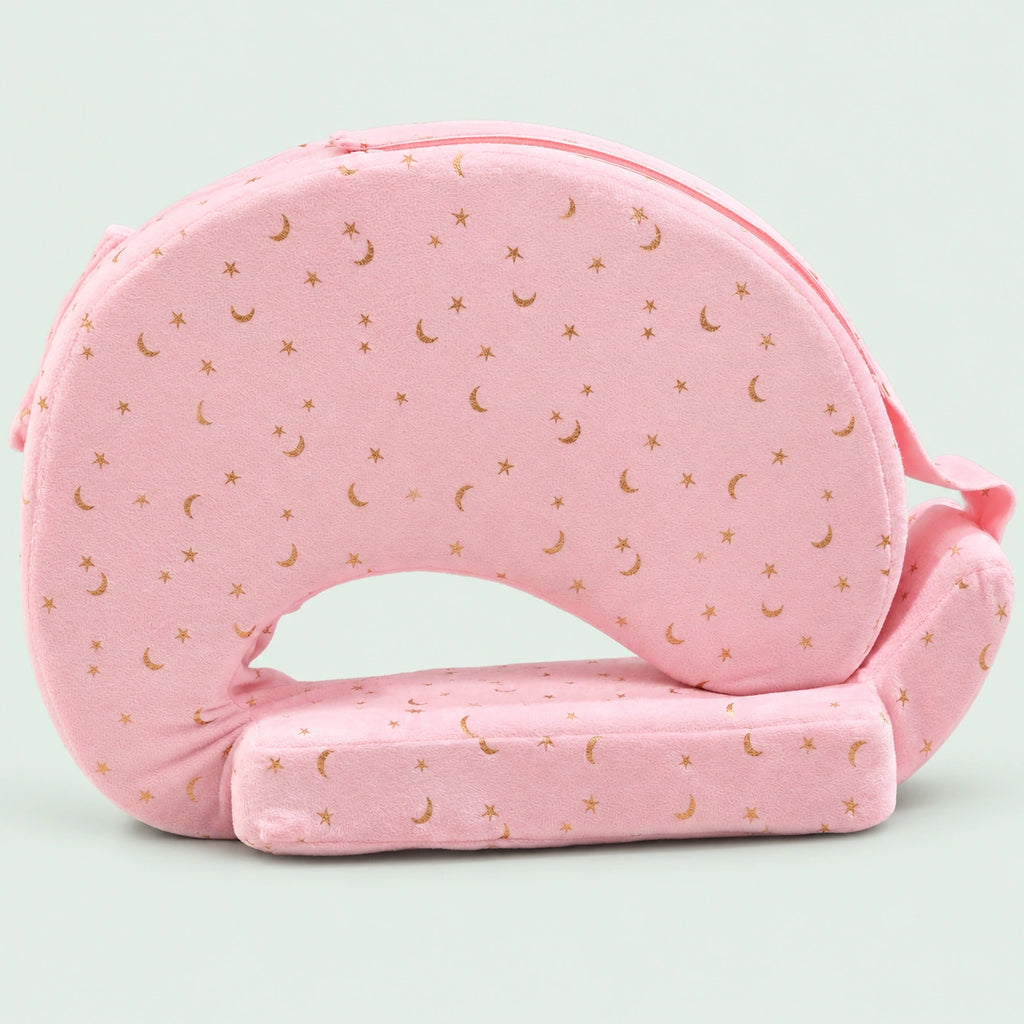 Lullaby Baby Care Premium Feeding Pillow for Newborn Baby | Breastfeeding Nursing Support Cushion | Baby Feeding Cushion with Removable Cover | Moon & Star Print