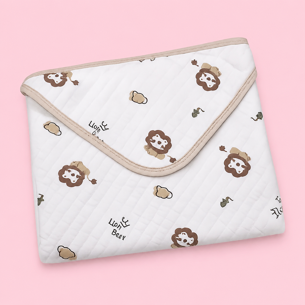 Premium Hooded Baby Wrapper | Muslin | Lion Print