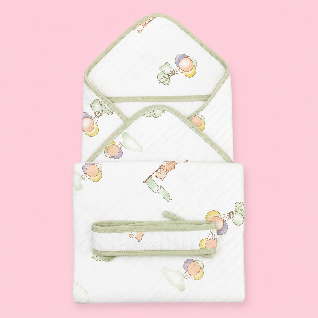 Premium Hooded Baby Wrapper | Muslin | Balloon Print