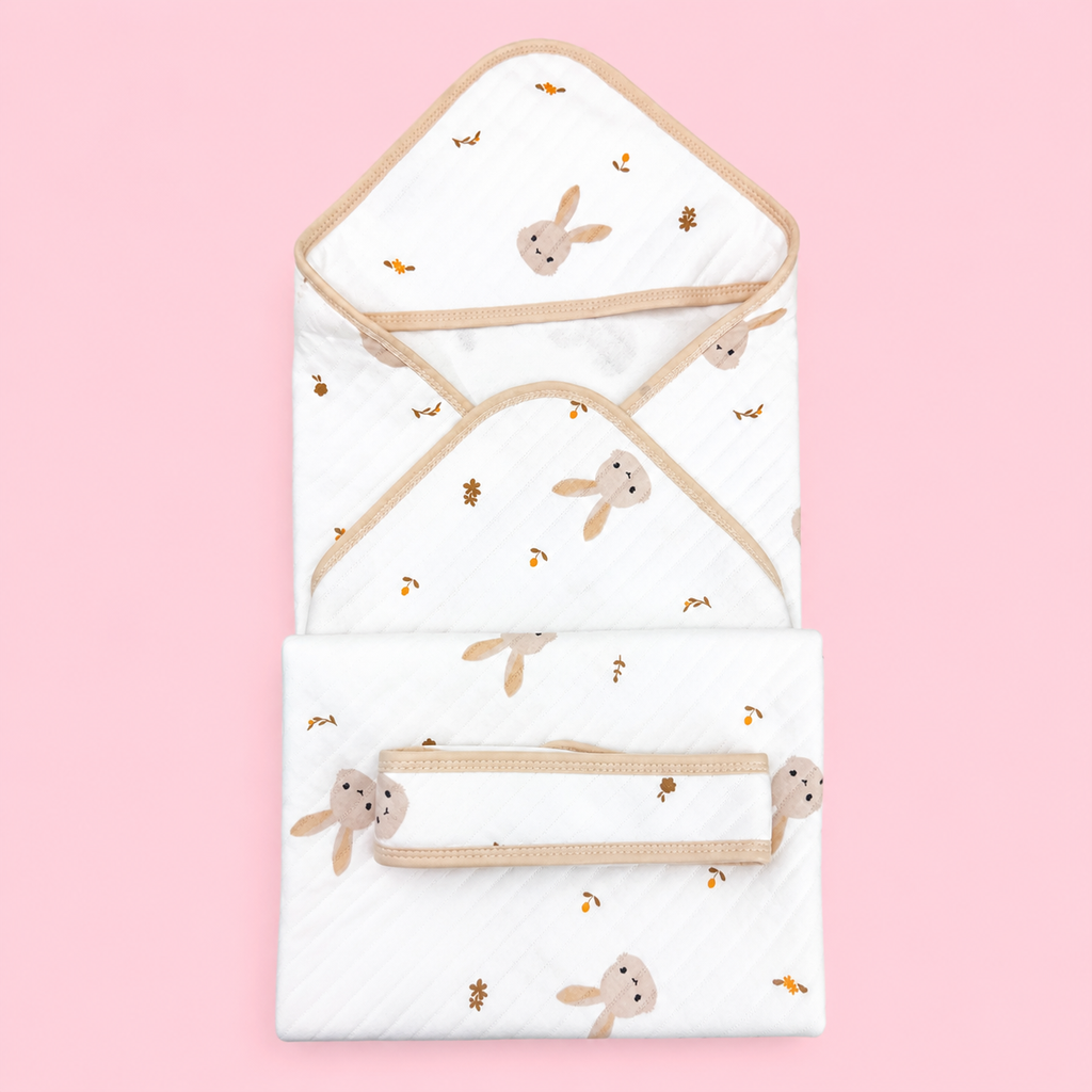 Premium Hooded Baby Wrapper | Muslin | Rabbit Print