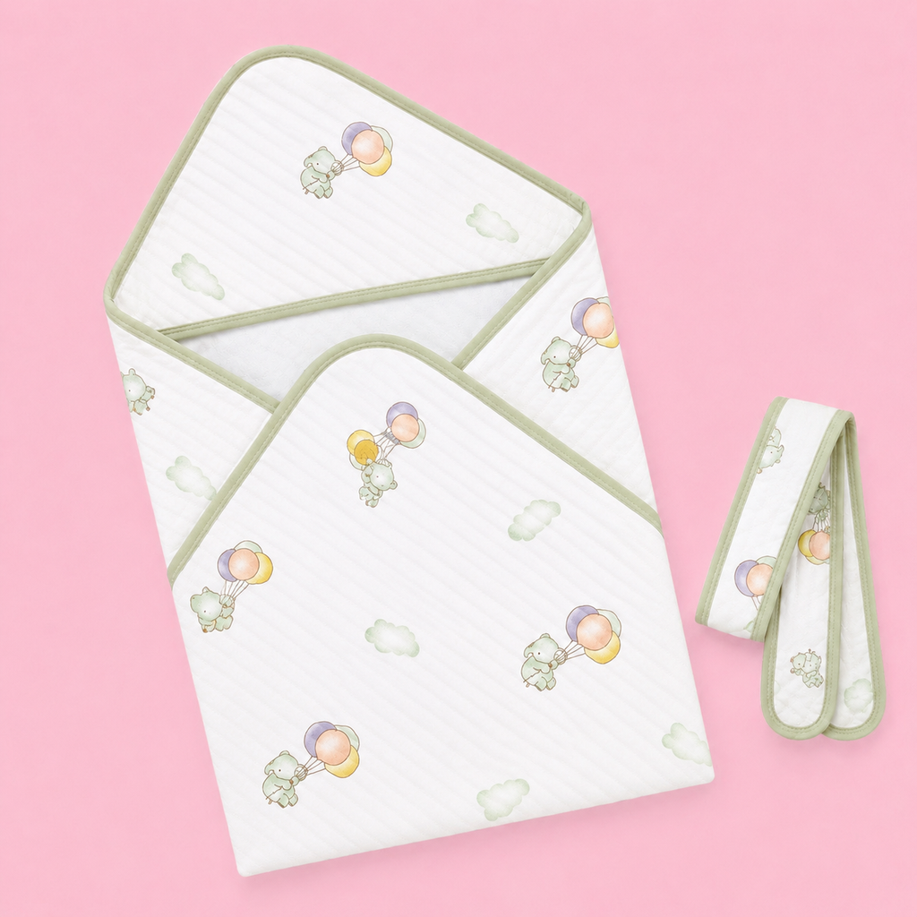 Premium Hooded Baby Wrapper | Muslin | Balloon Print