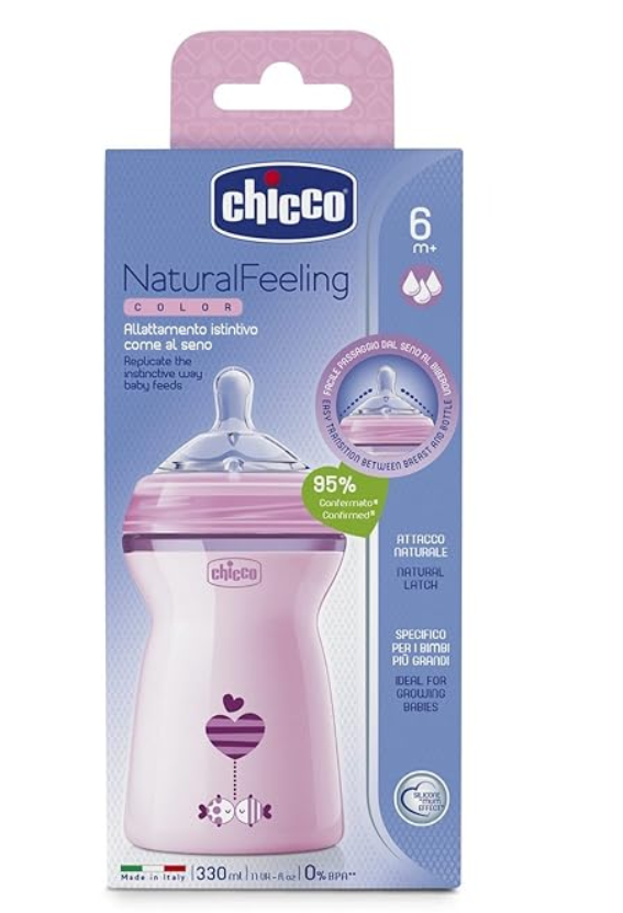 Chicco Natural Feeling 330ml Baby Feeding Bottle 6m+ (Pink)