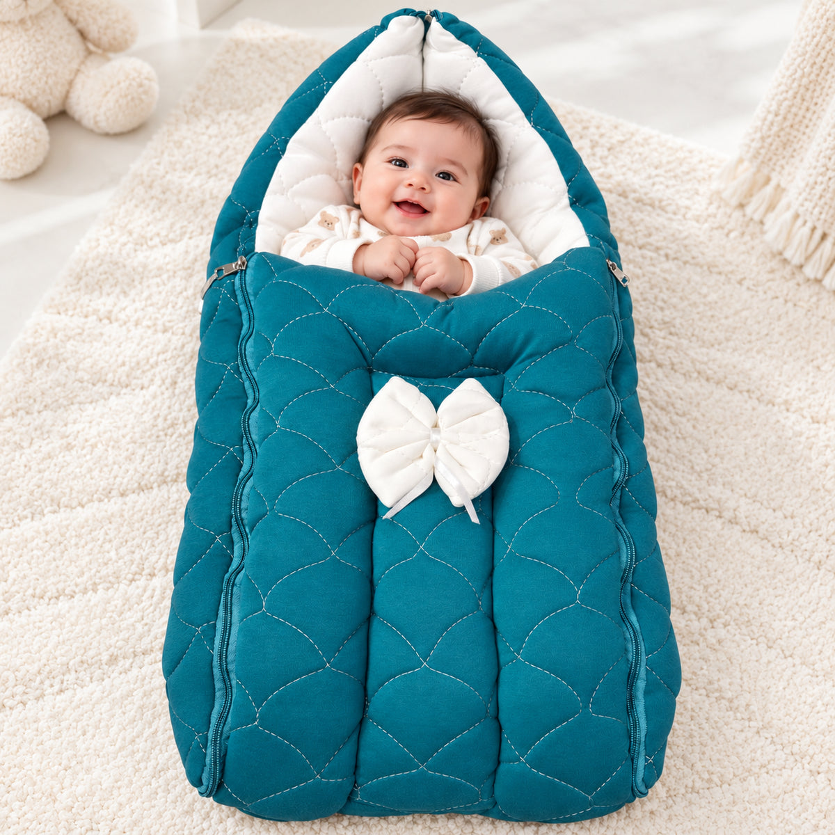 Premium Quilted Baby Carry Nest with Hood & Zip