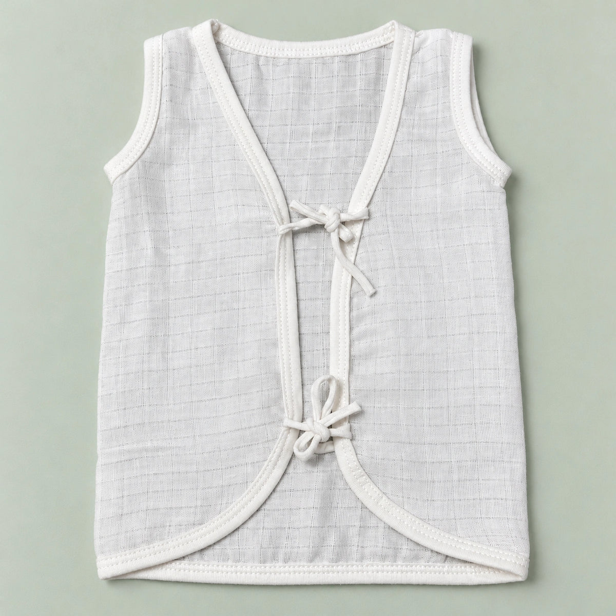 Newborn Baby Sleeveless Front Tie-Up Jabala|White|