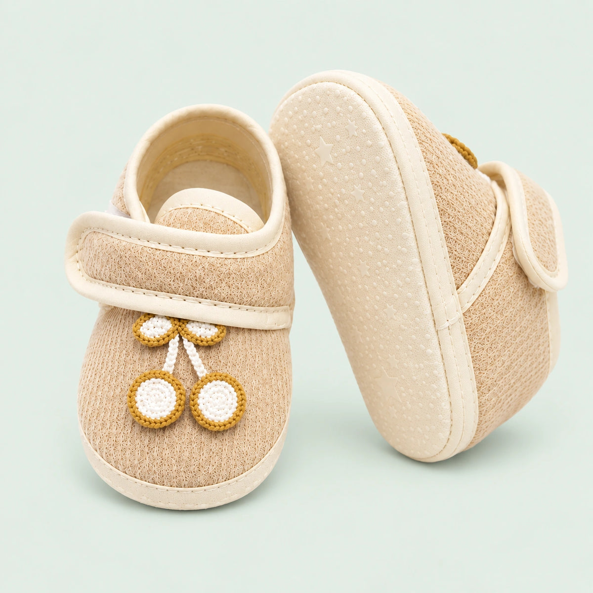 Soft Newborn Baby Booties with Adjustable Strap |Beige|