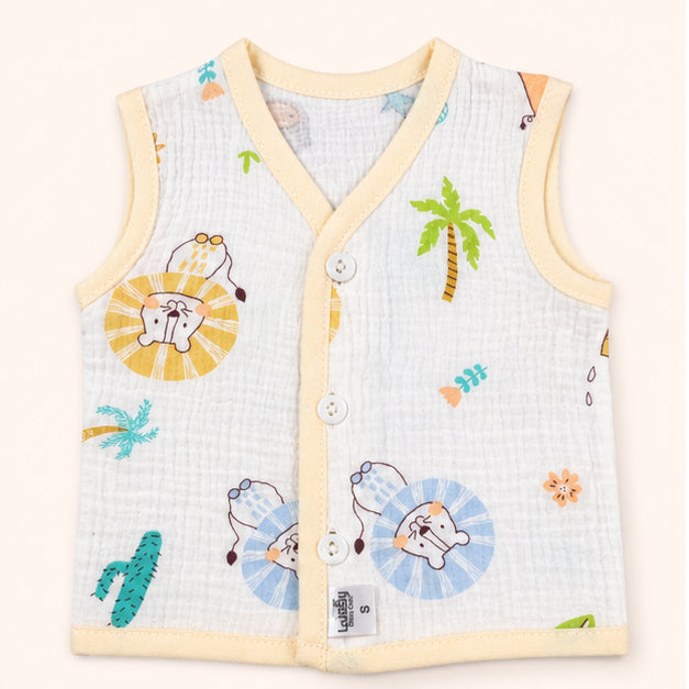 Muslin Sleeveless Baby Jabala | Animal Print|