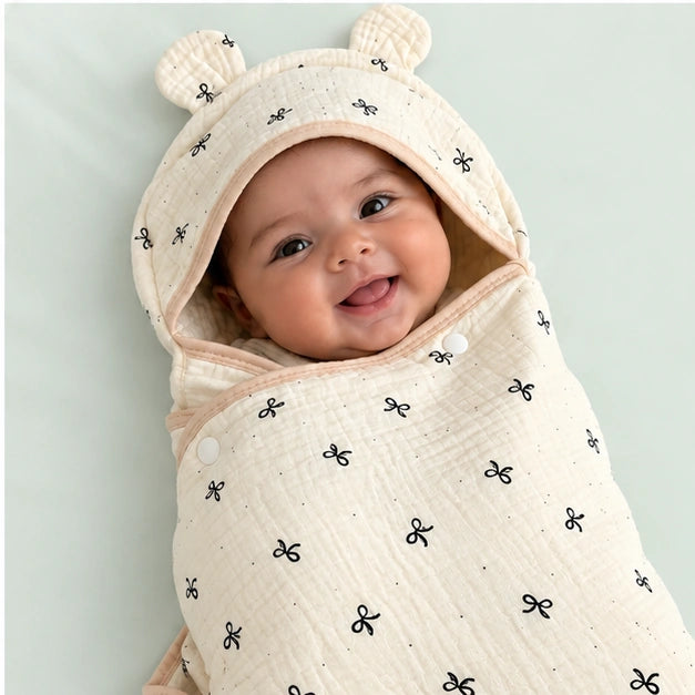 Soft Muslin Baby Swaddle Wrapper with Hood