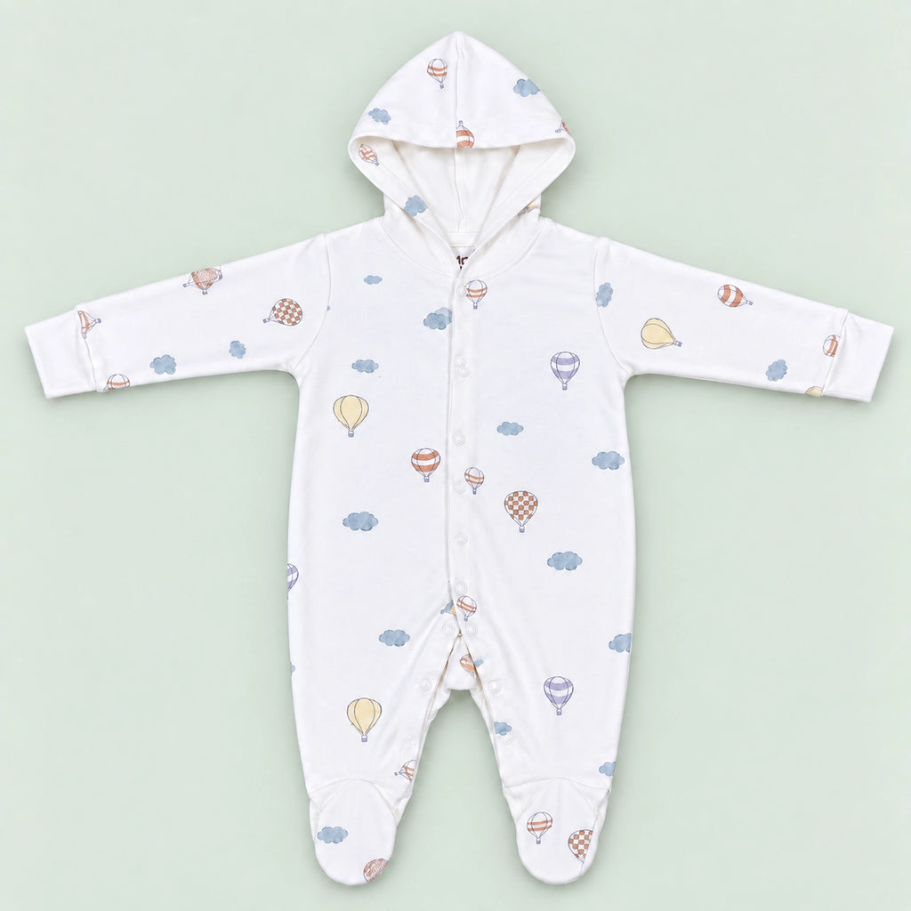 Baby Hooded Button Sleepsuit | 0-3 Months | Romper