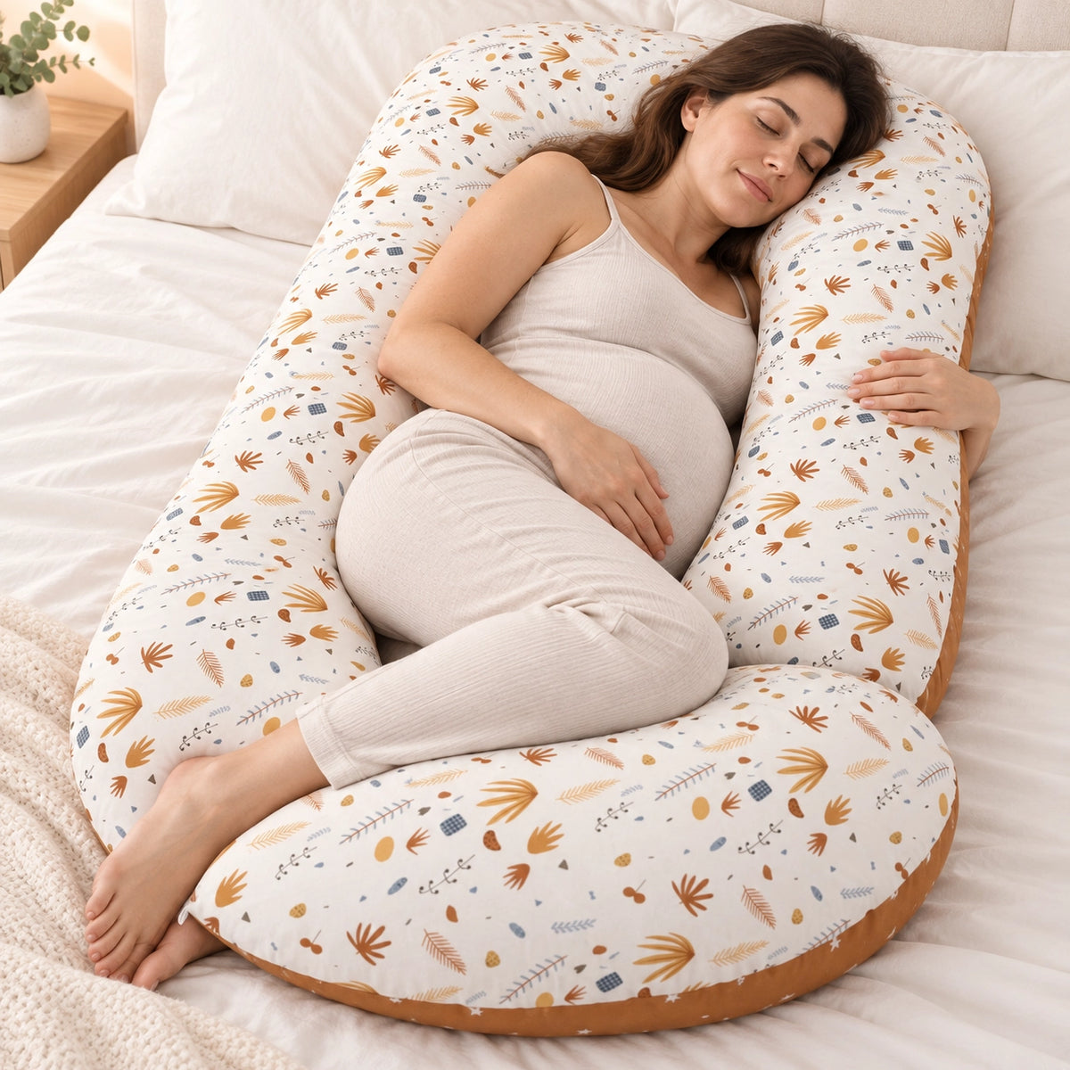 G-Shaped Full Body Pregnancy Pillow & Maternity Pillow|Botanical Brown|