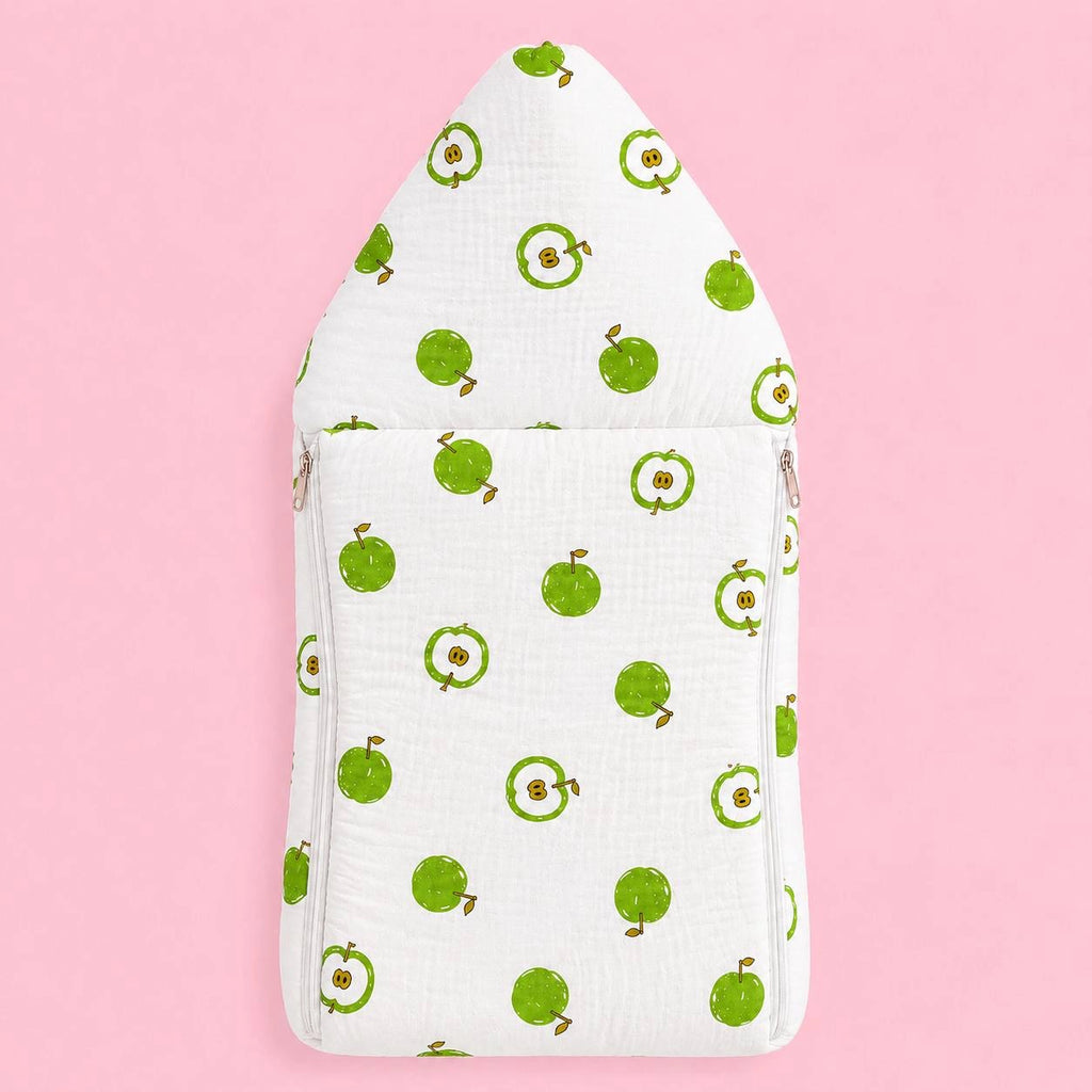 Baby Sleeping Bag And Carry Nest | Green Apple |  Bedding Set New Born Baby | Portable And Travel Friendly | 0-3 Months