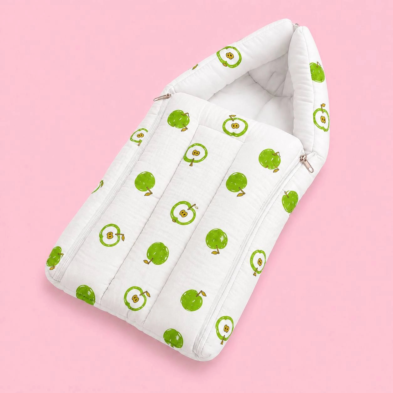 Baby Sleeping Bag And Carry Nest | Green Apple |  Bedding Set New Born Baby | Portable And Travel Friendly | 0-3 Months