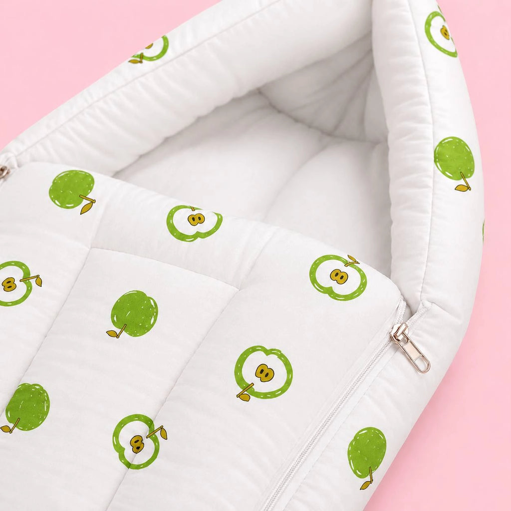 Baby Sleeping Bag And Carry Nest | Green Apple |  Bedding Set New Born Baby | Portable And Travel Friendly | 0-3 Months