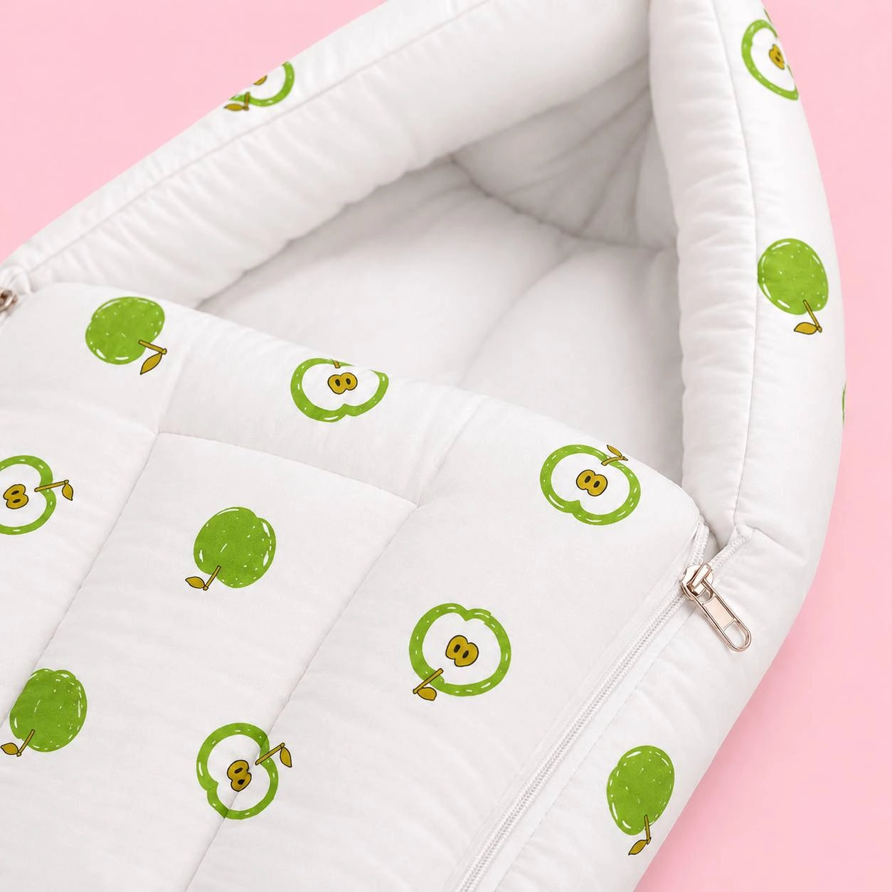 Baby Sleeping Bag And Carry Nest | Green Apple |  Bedding Set New Born Baby | Portable And Travel Friendly | 0-3 Months
