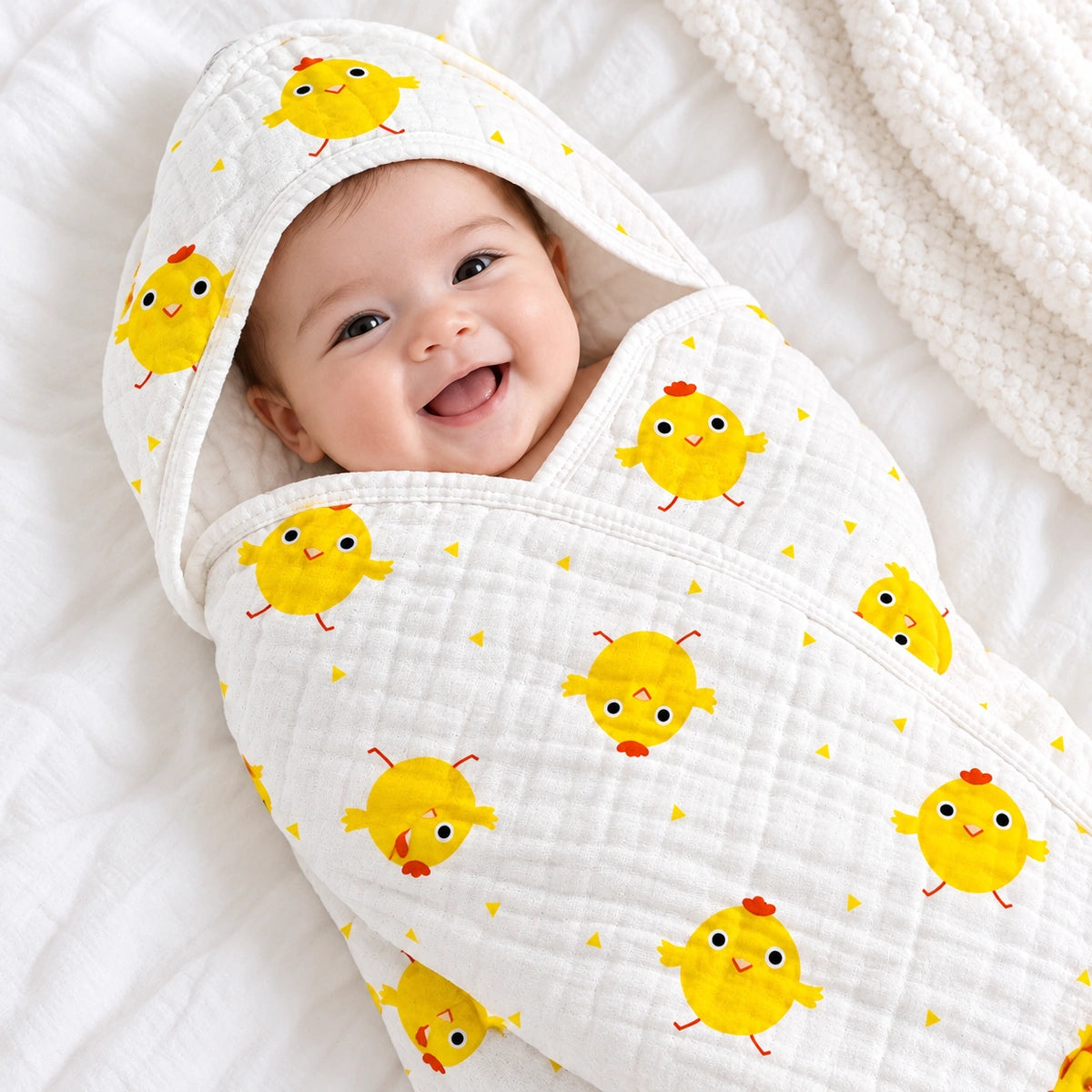 Muslin Baby Wrapper – Cute Chick Print | Soft & Breathable Baby Wrap for Newborns