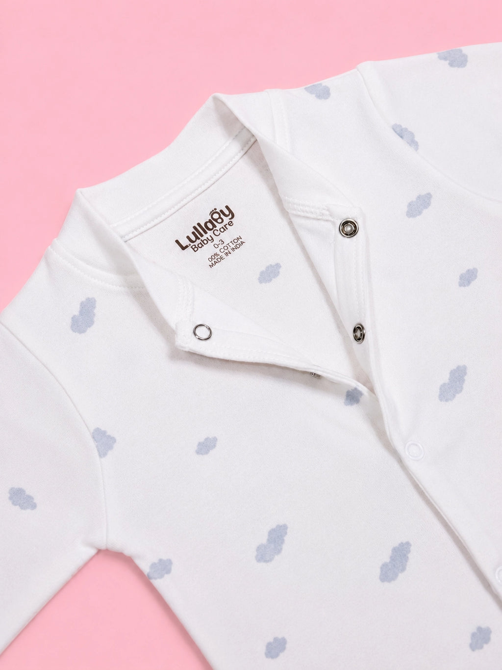 Baby Button Sleepsuit Cloud| 0-3 Months | Romper