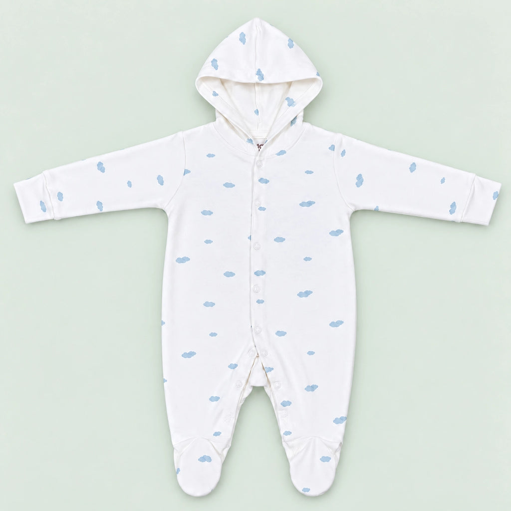 Baby Hooded Button Sleepsuit Cloud | 0-3 Months | Romper