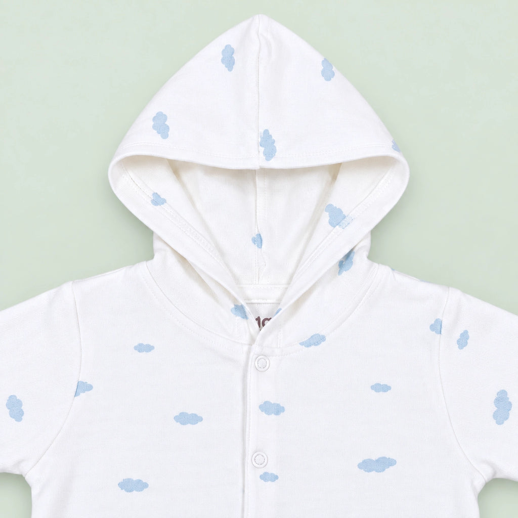 Baby Hooded Button Sleepsuit Cloud | 0-3 Months | Romper