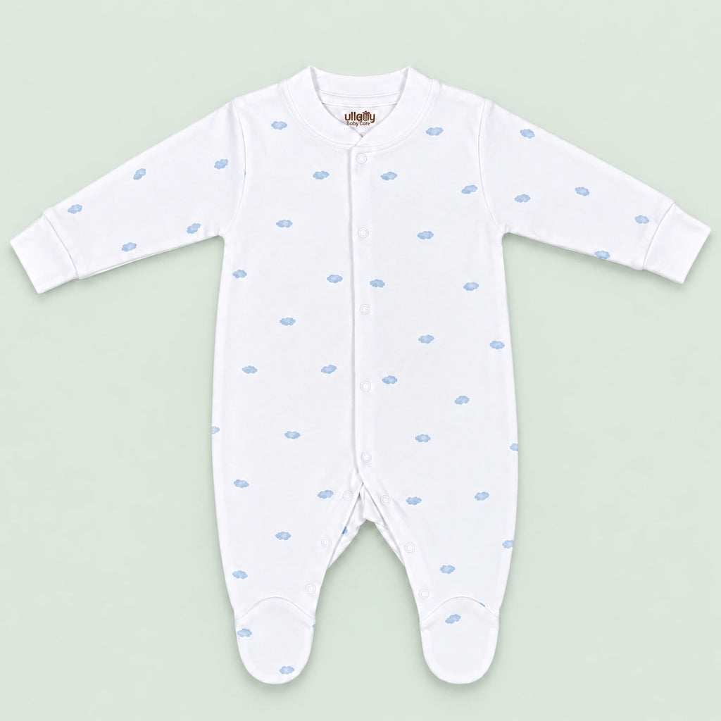 Baby Button Sleepsuit Cloud| 0-3 Months | Romper